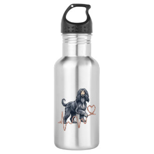 Afghan Hound Hund Herzschlag Linie Herz Edelstahlflasche