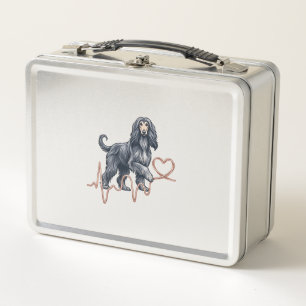 Afghan Hound Hund Herzschlag Linie Herz Metall Brotdose