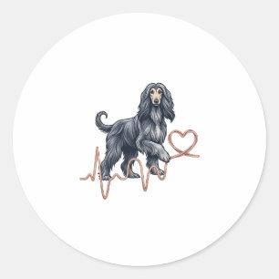 Afghan Hound Hund Herzschlag Linie Herz Runder Aufkleber