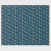 Afghan Hound Hund & Paw Silhouette Grid Blue Geschenkpapier (Flach)