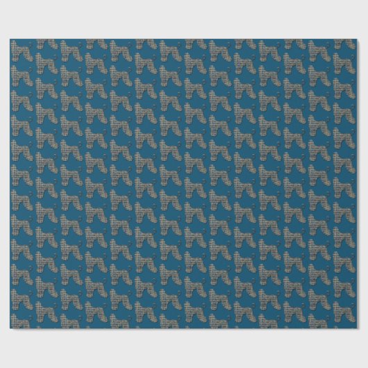 Afghan Hound Hund & Paw Silhouette Grid Blue Geschenkpapier (Flach)