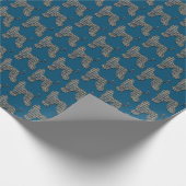Afghan Hound Hund & Paw Silhouette Grid Blue Geschenkpapier (Ecke)