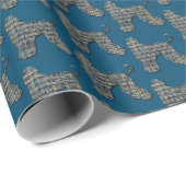 Afghan Hound Hund & Paw Silhouette Grid Blue Geschenkpapier (Rolleneckpunkt)