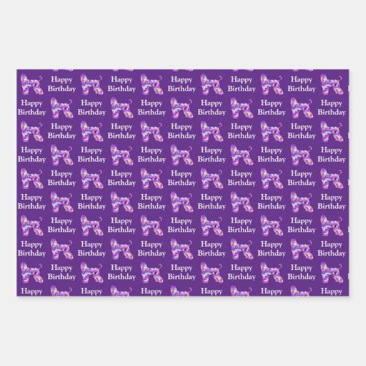 Afghan Hound Hund Silhouette Lila Happy Birthday Geschenkpapier Set (Vorderseite)