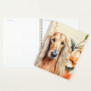 Afghan Hound Hund und Pfirsich-Lilien Planer