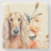 Afghan Hound Hund und Pfirsichlilien Steinuntersetzer (Vorderseite)