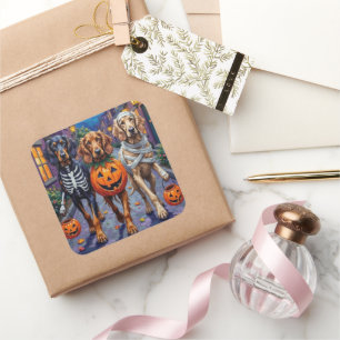 Afghan Hound Hunde beim Trick-or-Treat an Hallowee Quadratischer Aufkleber