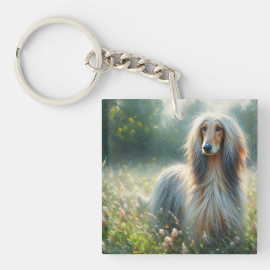 Afghan Hound In Floral Meadow Art Schlüsselanhänger (Vorderseite)