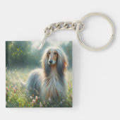Afghan Hound In Floral Meadow Art Schlüsselanhänger (Rückseite)