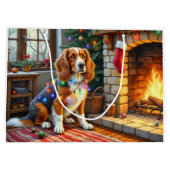 Afghan Hound Kamin mit Weihnachtslichtern Große Geschenktüte (Rückseite)