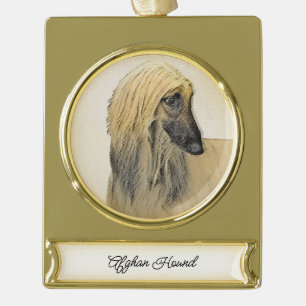 Afghan Hound Malerei - Niedliche Original Dog Art Banner-Ornament Gold