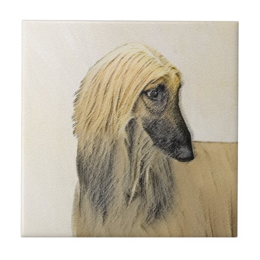 Afghan Hound Malerei - Niedliche Original Dog Art Fliese (Vorderseite)