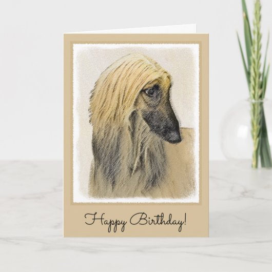 Afghan Hound Malerei - Niedliche Original Dog Art Karte (Vorderseite)