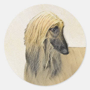 Afghan Hound Malerei - Niedliche Original Dog Art Runder Aufkleber