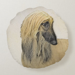 Afghan Hound Malerei - Niedliche Original Dog Art Rundes Kissen