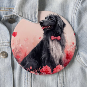 Afghan Hound mit Rosen - Valentinstag Button