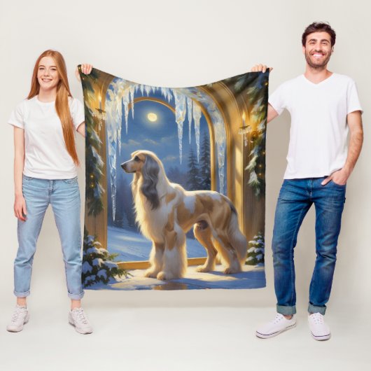 Afghan Hound mit Weihnachtslichtern Feiertag Fleecedecke (Beispiel)