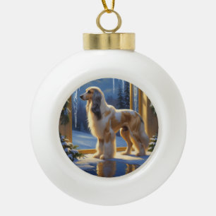 Afghan Hound mit Weihnachtslichtern Feiertag Keramik Kugel-Ornament