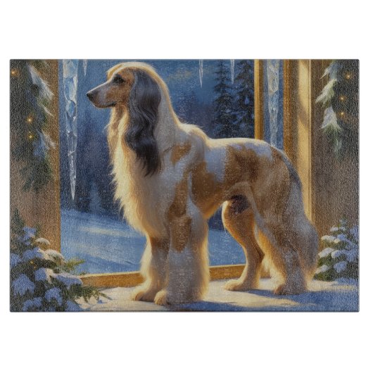 Afghan Hound mit Weihnachtslichtern Feiertag Schneidebrett (Vorderseite)