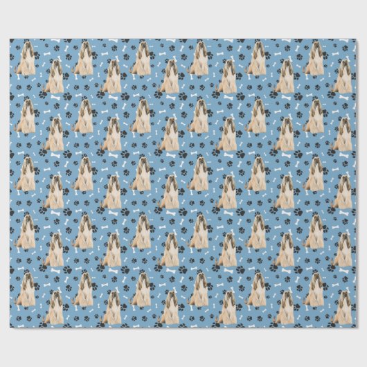 Afghan Hound Paw Print Pattern auf blau Geschenkpapier (Flach)