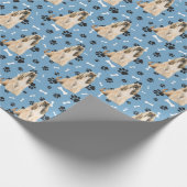 Afghan Hound Paw Print Pattern auf blau Geschenkpapier (Ecke)