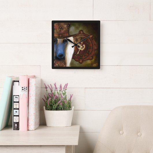 Afghan Hound Quadratische Wanduhr (Lesesaal)