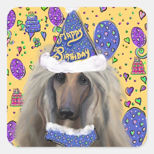 AFGHAN HOUND QUADRATISCHER AUFKLEBER (Vorderseite)