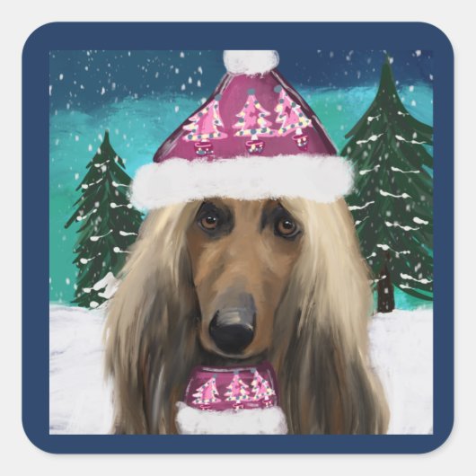 Afghan Hound Quadratischer Aufkleber (Vorderseite)