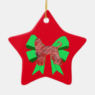 Afghan Hound Red Dog & Green Bow Weihnachten Keramik Ornament