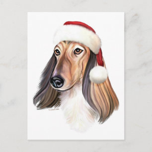 Afghan Hound Red Santa Feiertagspostkarte
