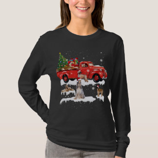 Afghan Hound Riding Red Truck Frohe Weihnachten X- T-Shirt