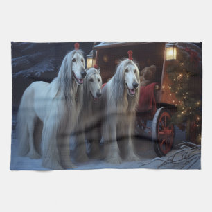 Afghan Hound Schneebedeckte Schlittenfahrt Weihnac Geschirrtuch
