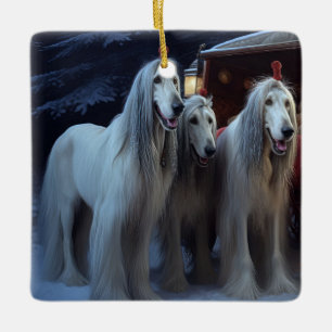Afghan Hound Schneebedeckte Schlittenfahrt Weihnac Keramikornament