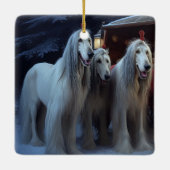 Afghan Hound Snowy Sleigh Ride Weihnachtsdekor Keramikornament (Rückseite)