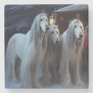 Afghan Hound Snowy Sleigh Ride Weihnachtsdekor Steinuntersetzer