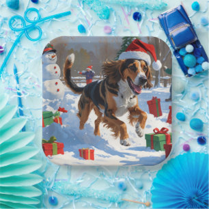Afghan Hound Weihnachtsfest Schnee Szene Pappteller