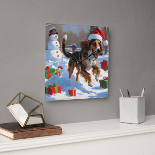 Afghan Hound Weihnachtsfestliche Schneeszene Quadratische Wanduhr