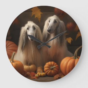 Afghan Hound Welpe Herbstfreude Kürbis Große Wanduhr