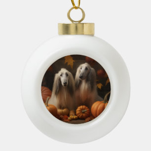 Afghan Hound Welpe Herbstfreude Kürbis Keramik Kugel-Ornament