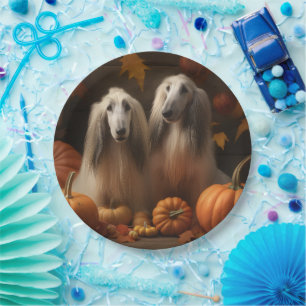 Afghan Hound Welpe Herbstfreude Kürbis Pappteller