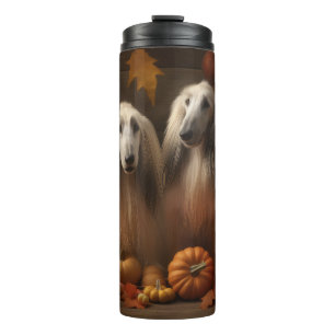 Afghan Hound Welpe Herbstvergnügen Kürbis Thermosbecher