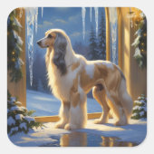 Afghan Hound With Christmas Lights Holiday Quadratischer Aufkleber (Vorderseite)