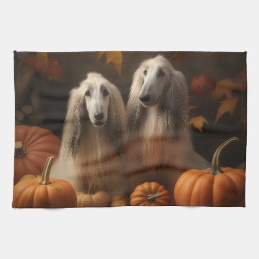 afghan Puppy Autumn Delight Pumpkin Geschirrtuch (Horizontal)