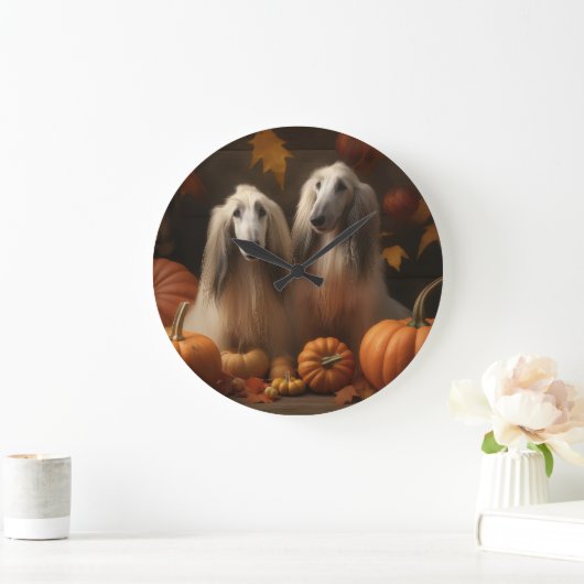 afghan Puppy Autumn Delight Pumpkin Große Wanduhr (Zuhause)
