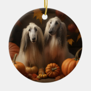 afghan Puppy Autumn Delight Pumpkin Keramik Ornament
