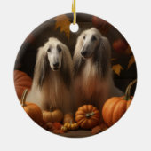 afghan Puppy Autumn Delight Pumpkin Keramik Ornament (Hinten)