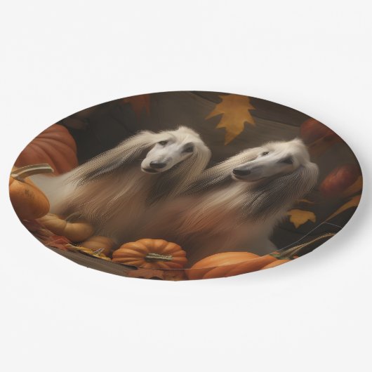 afghan Puppy Autumn Delight Pumpkin Pappteller (Schrägansicht)