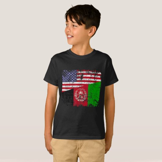 AFGHAN ROOTS Halbamerikanische Flagge USA AFGHANIS T-Shirt (Vorne ganz)