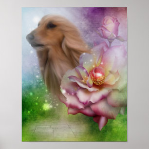 Afghanische Hound Face Fantasy Blume Hunde Kunst Poster