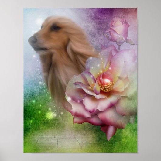 Afghanische Hound Face Fantasy Blume Hunde Kunst Poster (Vorne)